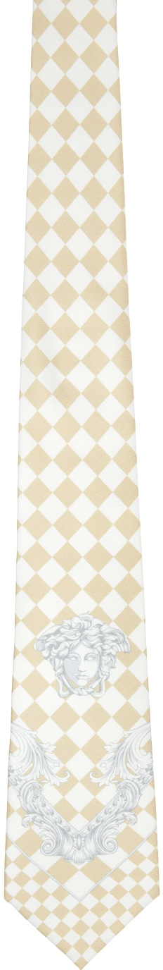 Versace Beige & White Shovel Tie In 5x530-light S+w+silv