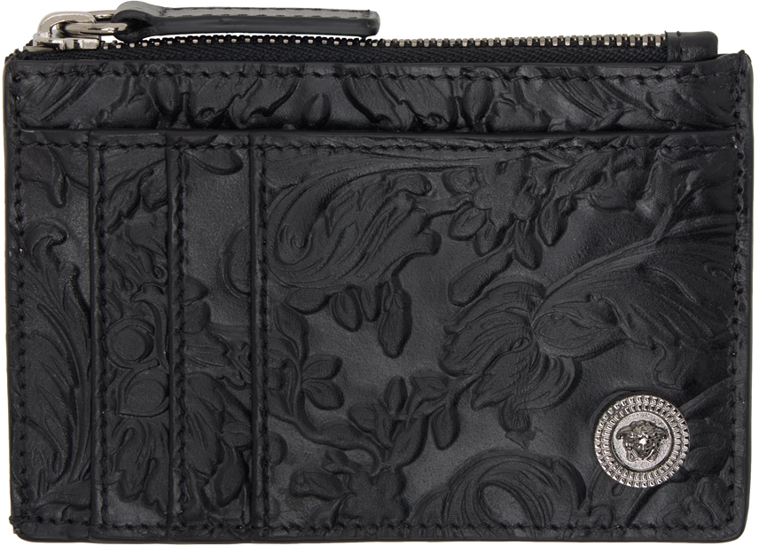 Shop Versace Black Zip Embossing Barocco Card Holder In 1b00e-black-rutheniu