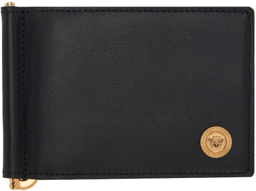 Shop Versace Black Medusa Biggie Bifold Clip Wallet In Black- Gold