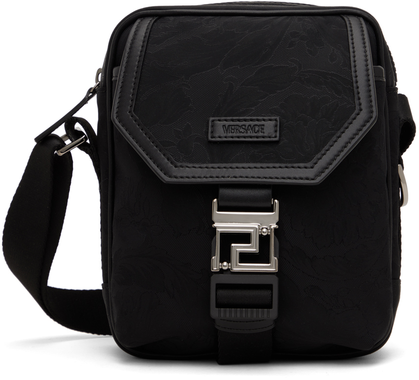 Shop Versace Black Neo Nylon Jacquard Crossbody Bag In Black-ruthenium