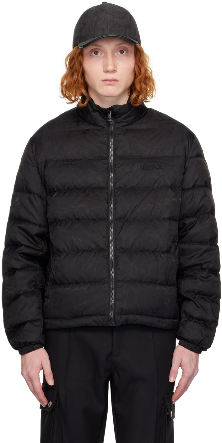Shop Versace Black Barocco Down Jacket In 1b000-black