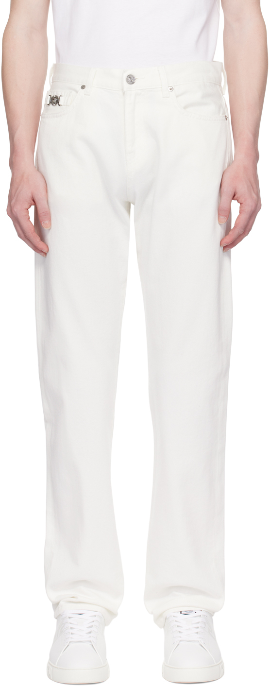 Shop Versace White Slim-fit Jeans In 1d110-white
