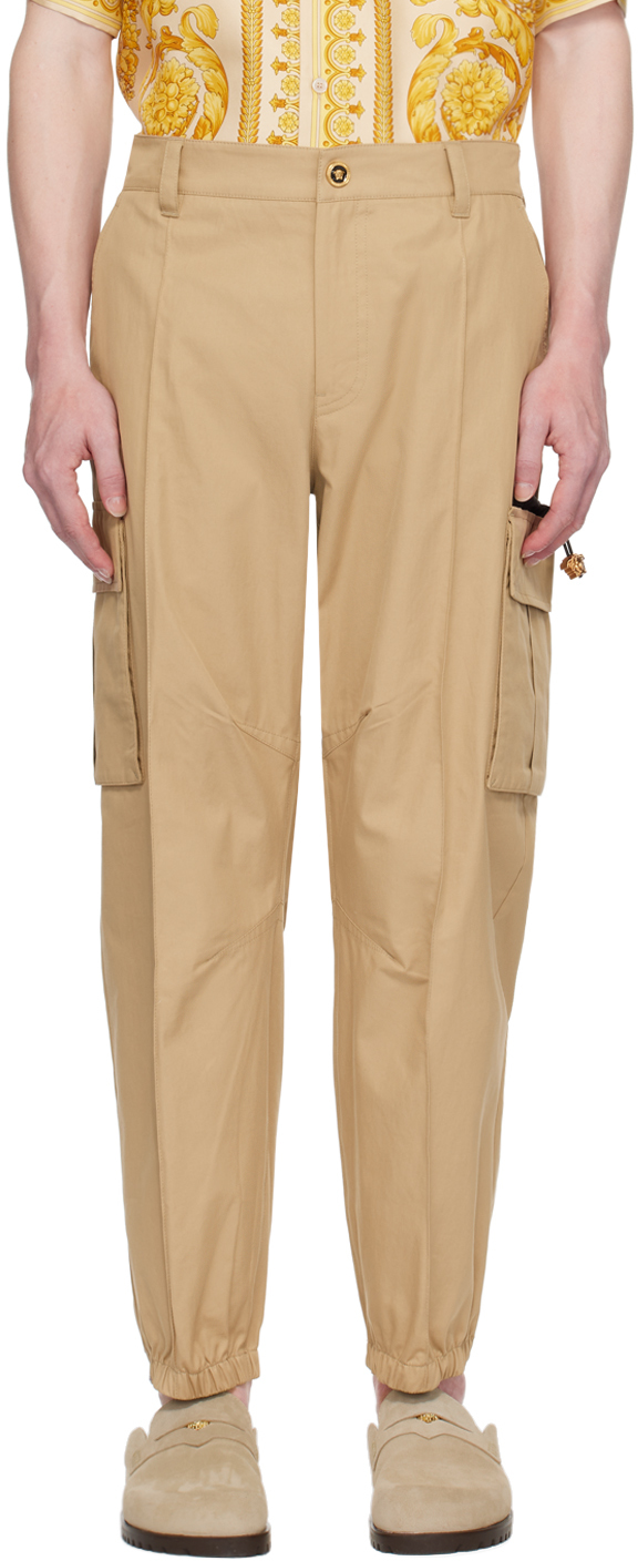 Shop Versace Beige Pinched Seam Cargo Pants In 1kd40-sand