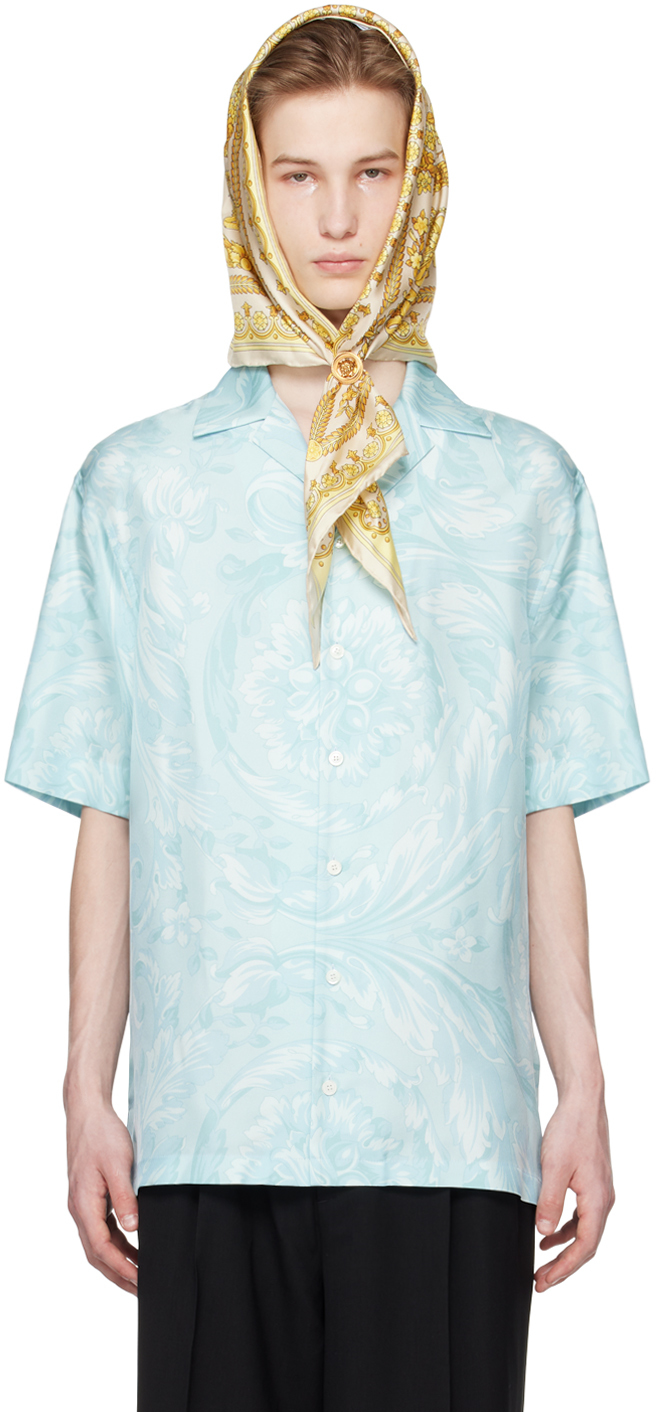 Shop Versace Blue Barocco Shirt In 5u940-pale Blue