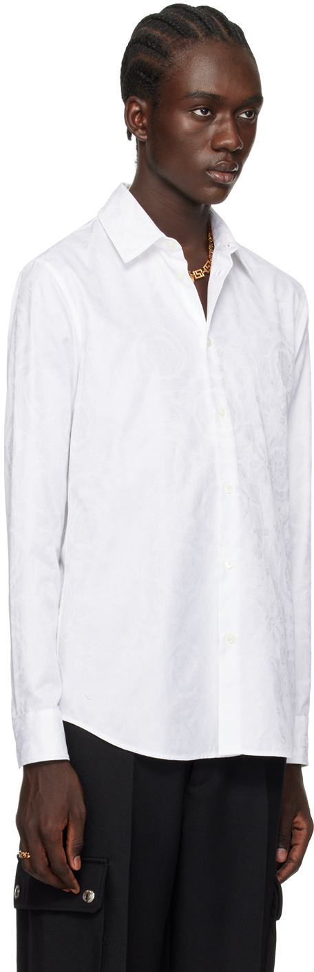 Versace Barocco Print Long-sleeved Shirt In Optical White