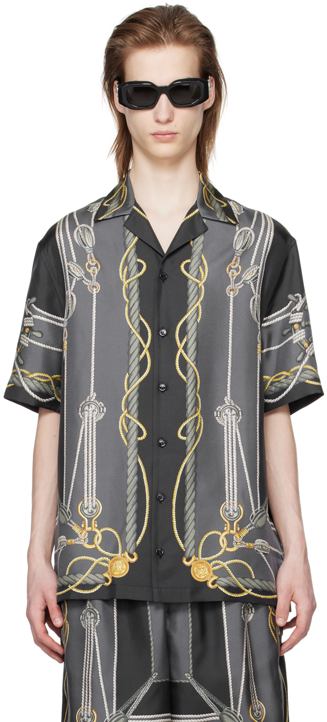 Shop Versace Black Nautical Shirt In 5b000 Nero+oro