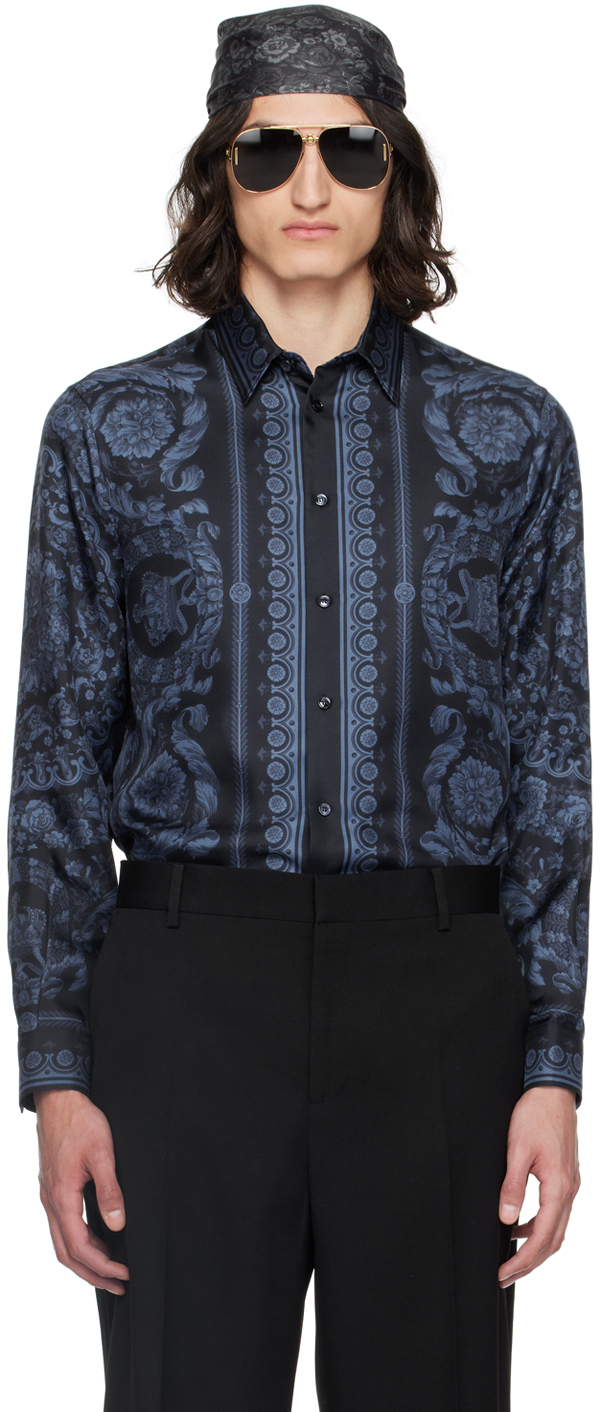Shop Versace Navy Barocco Shirt In 5u960- Navy Blue