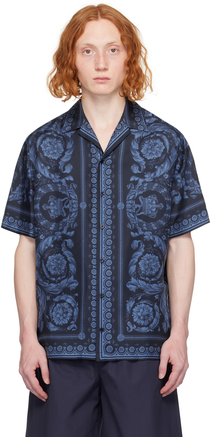 Shop Versace Navy & Blue Barocco Shirt In 5u960- Navy Blue