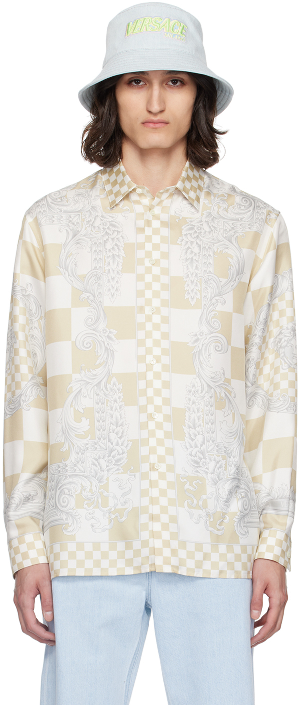 Shop Versace Beige & White Medusa Contrasto Shirt In 5x530-light S+w+silv
