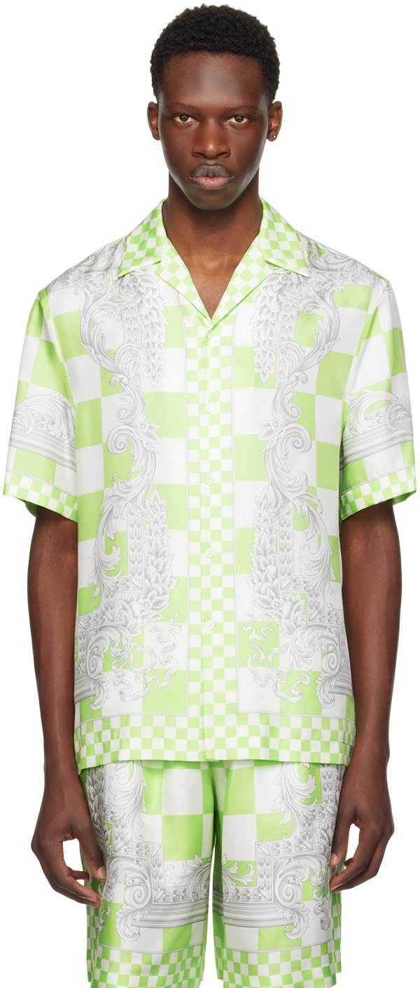 Shop Versace Green & White Medusa Contrasto Shirt In 5x520-mint+w+silver