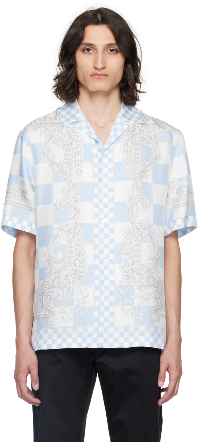 Versace Blue & White Medusa Contrasto Shirt In 5x500-pastel Blu+w+s