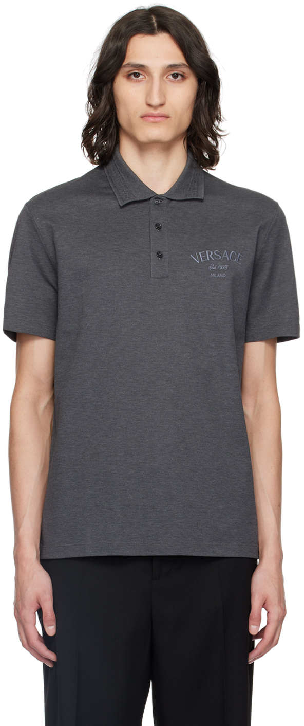 Versace Grey Milano Stamp Polo In 1e880-anthracite