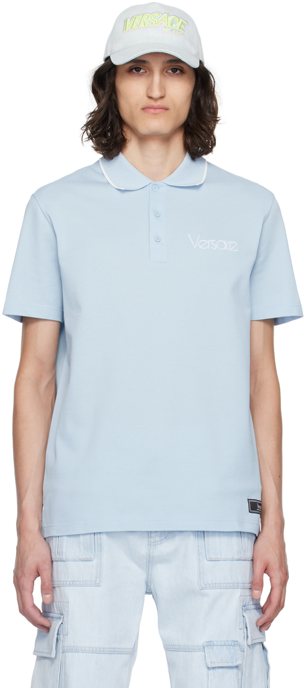 Shop Versace Blue 1978 Re-edition Polo In 1vd60-95 Pastel Blue