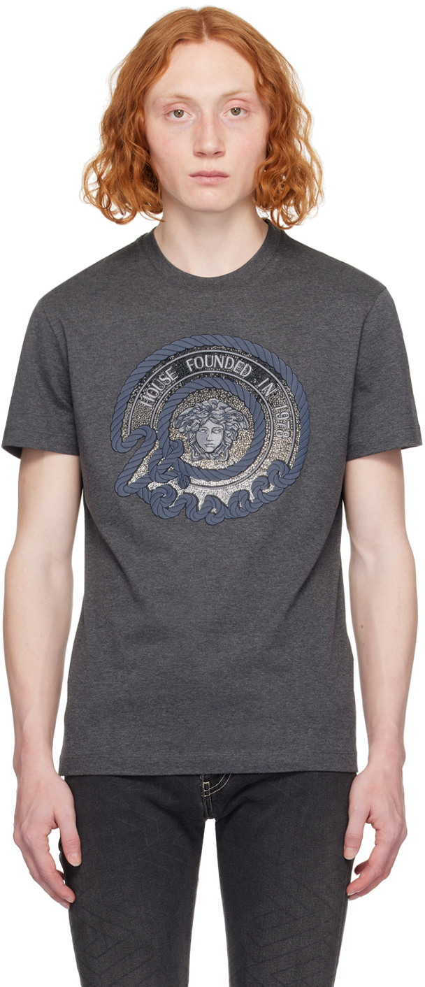 Shop Versace Gray Nautical Medusa T-shirt In 1e210-dark Grey Mela