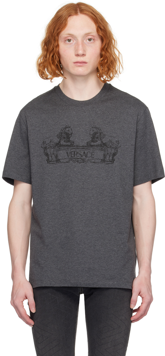 Shop Versace Gray Cartouche T-shirt In 1e210-dark Grey Mela