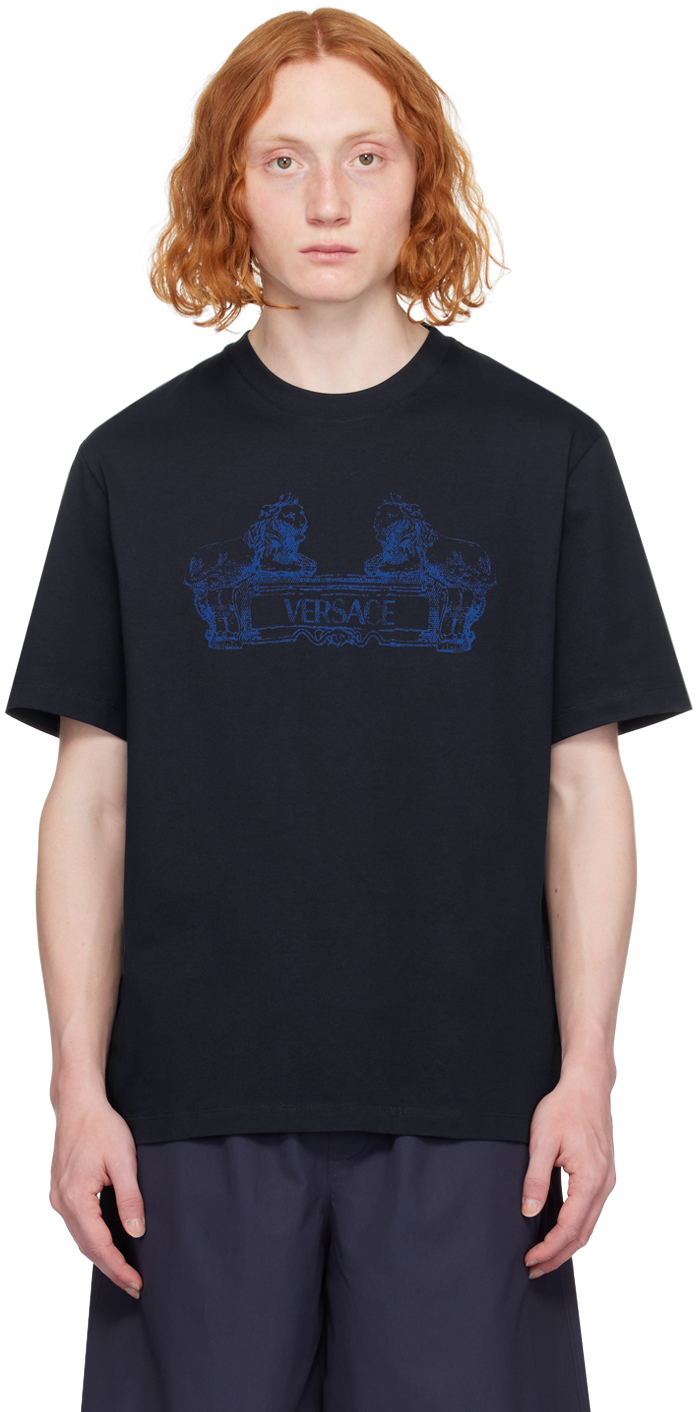 Shop Versace Navy Cartouche T-shirt In 1ui20-navy Blue