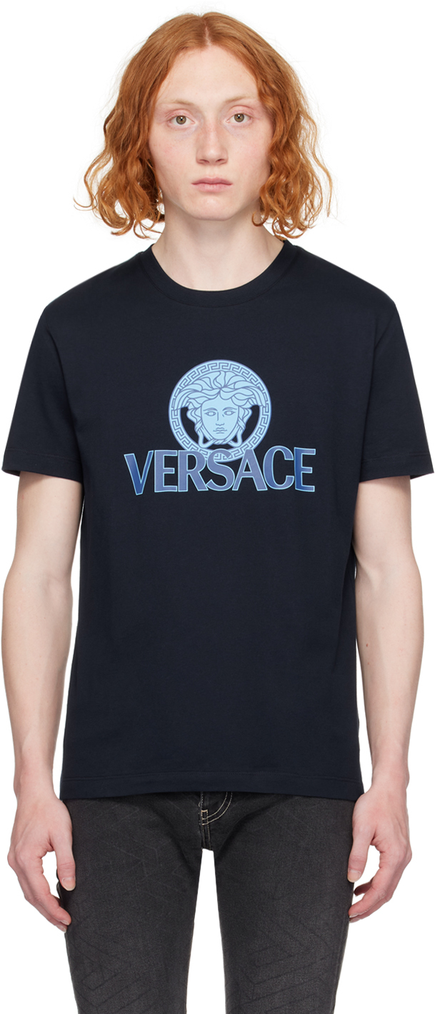 Shop Versace Navy Medusa T-shirt In Navy Blue
