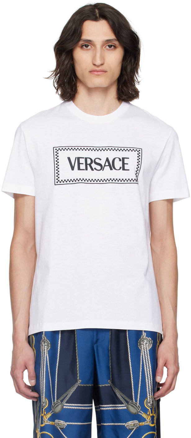Shop Versace White Embroidered T-shirt In Optical White