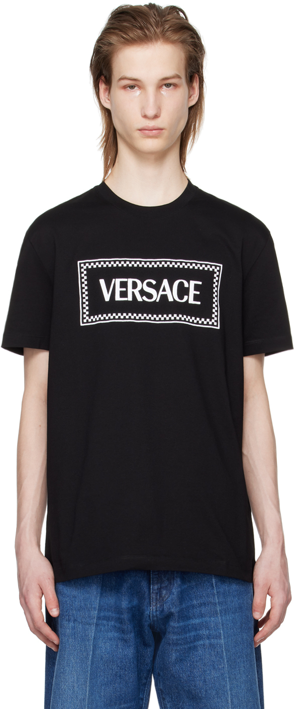 Versace: Black Embroidered T-Shirt | SSENSE