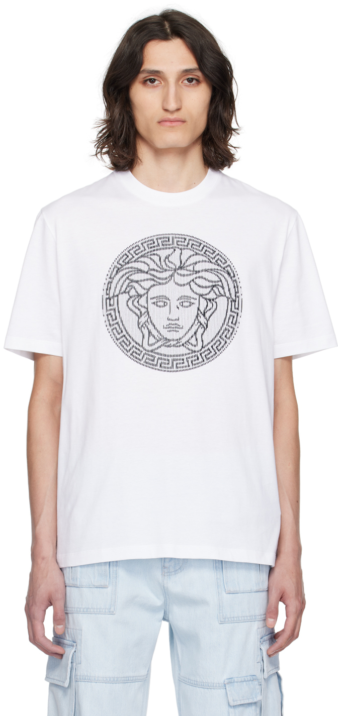 Shop Versace White Medusa Sliced T-shirt In 1w000-optical White