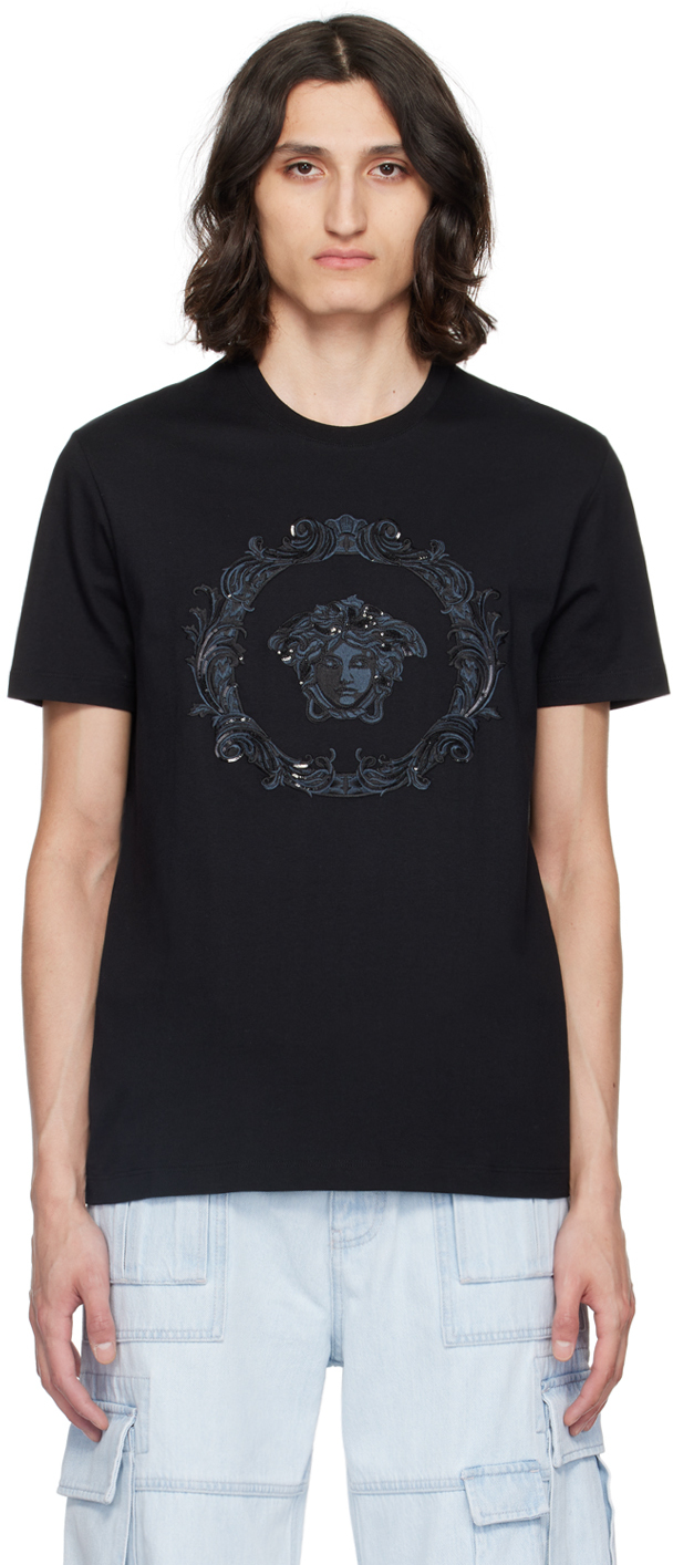 Shop Versace Black Medusa Cartouche T-shirt In 1b000-black