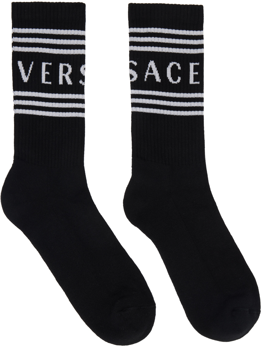 Versace Black & White 90s Vintage Logo Socks In 2b020-black+white