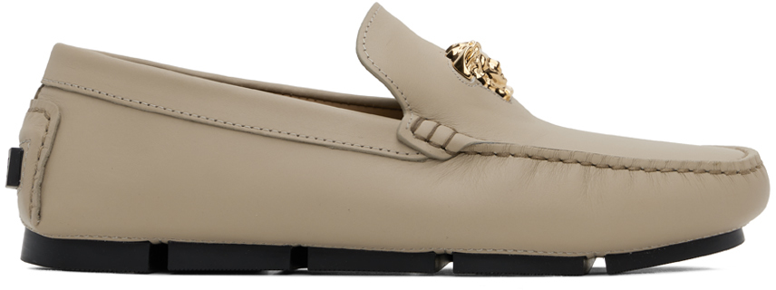 Versace Beige La Medusa Driver Loafers In 1kb9v-sand-gold