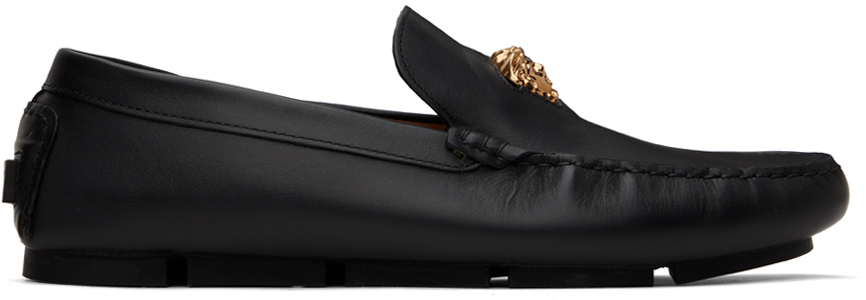 Shop Versace Black La Medusa Driver Loafers In Black- Gold