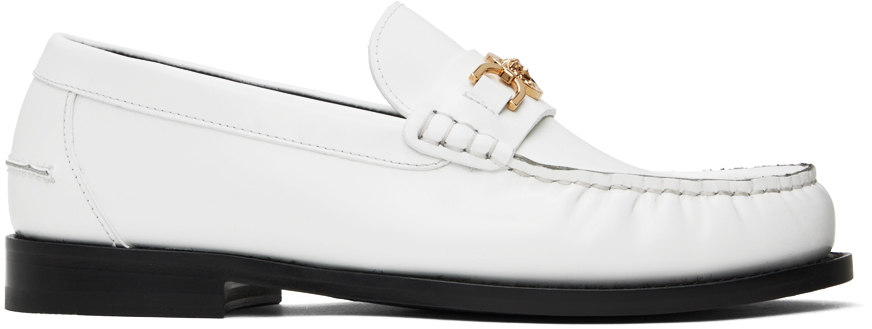 Shop Versace White Medusa '95 Loafers In White- Gold