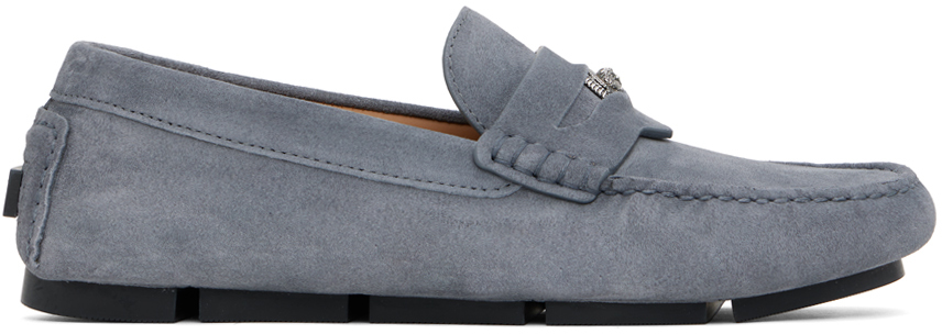 Shop Versace Gray Medusa Biggie Driver Loafers In 1ea3e-metal Rutenium