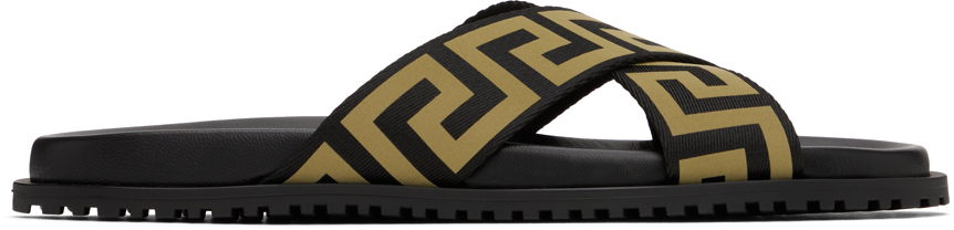 Black & Gold Greca Sandals
