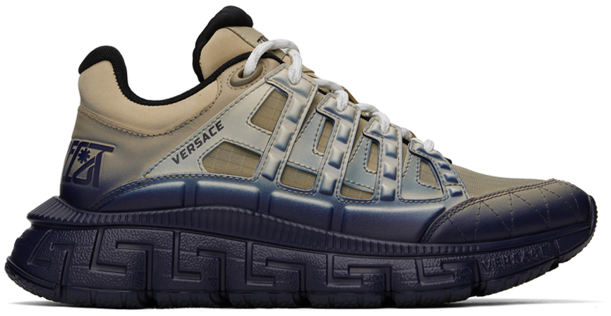 Versace Men's Trigreca Lace Up Trainers In Sand/navy
