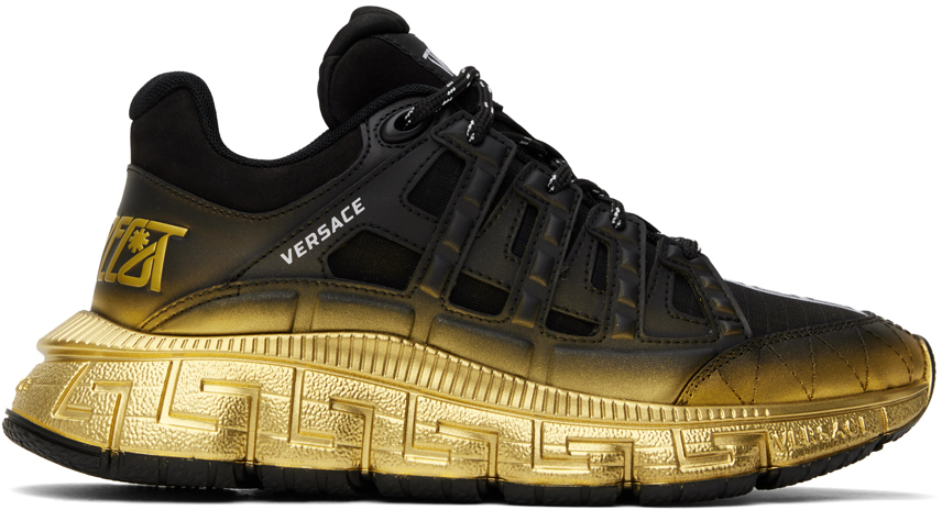 Versace Black & Gold Trigreca Sneakers In 2b130-black+gold