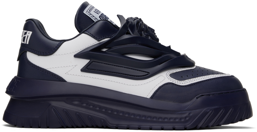Shop Versace Navy & White Odissea Sneakers In Blue Night+ White