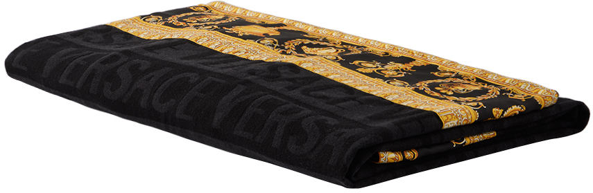 Versace Black 'i Heart Baroque' Double-face Blanket In Z4525