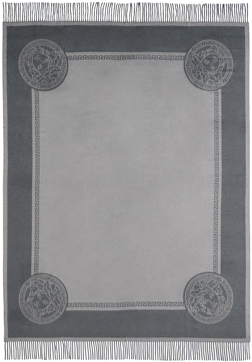 Versace グレー シルク カシミヤ ブレンド アイコン フリンジ