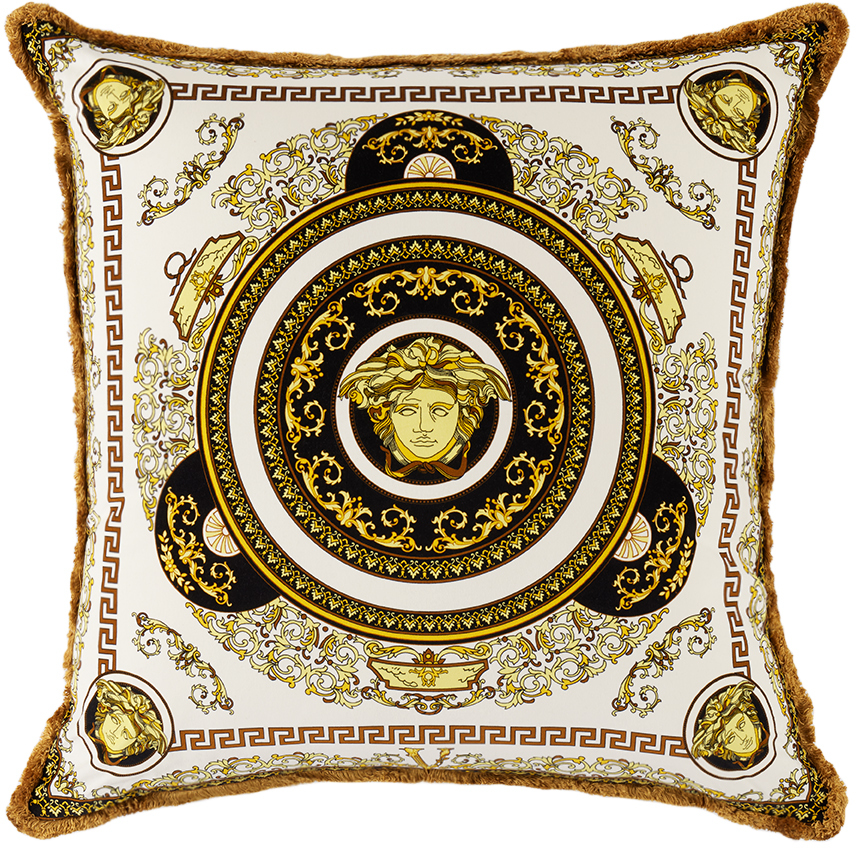 Versace White & Gold Medusa Gala Double-face Cushion In Z7010