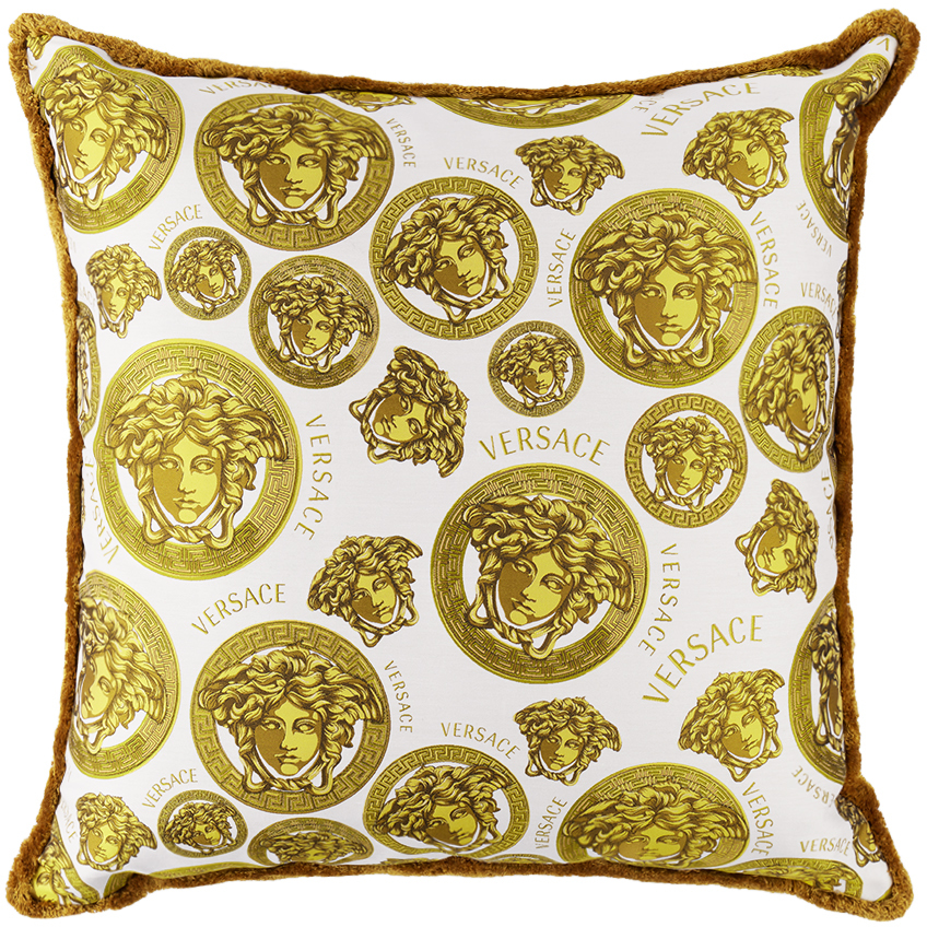 Versace White & Gold Medusa Gala Double-face Cushion In Z7010