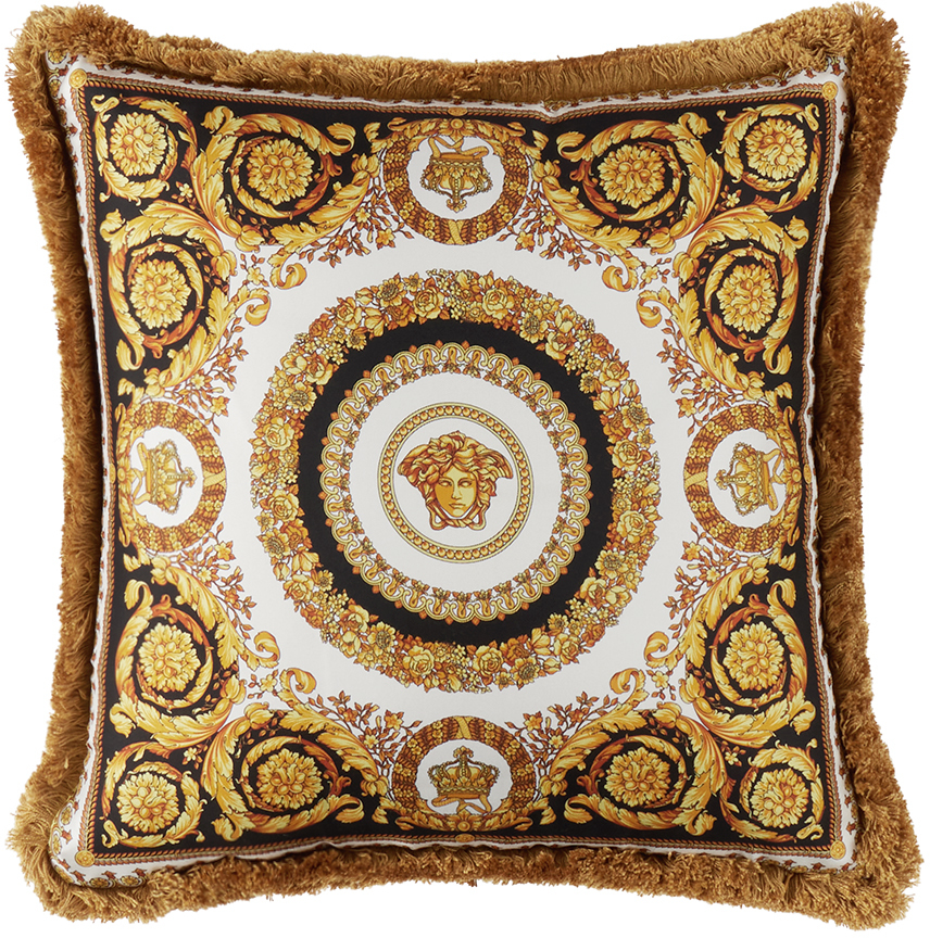 Versace Gold & Black Crete De Fleur Cushion In Z7626