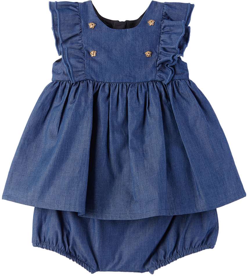Versace Baby Blue Ruffle Dress & Bloomers Set