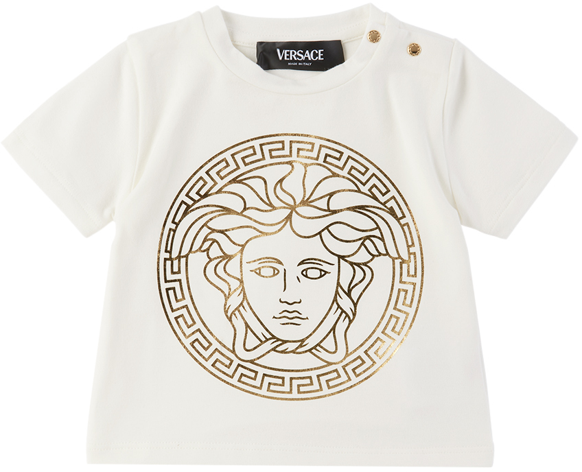 Versace Babies' Ivory & Gold Medusa Cotton T-shirt In White+print