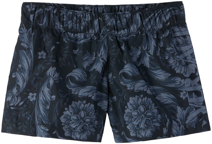 Versace Babies' Barocco-print Swim Shorts In Navy Blue