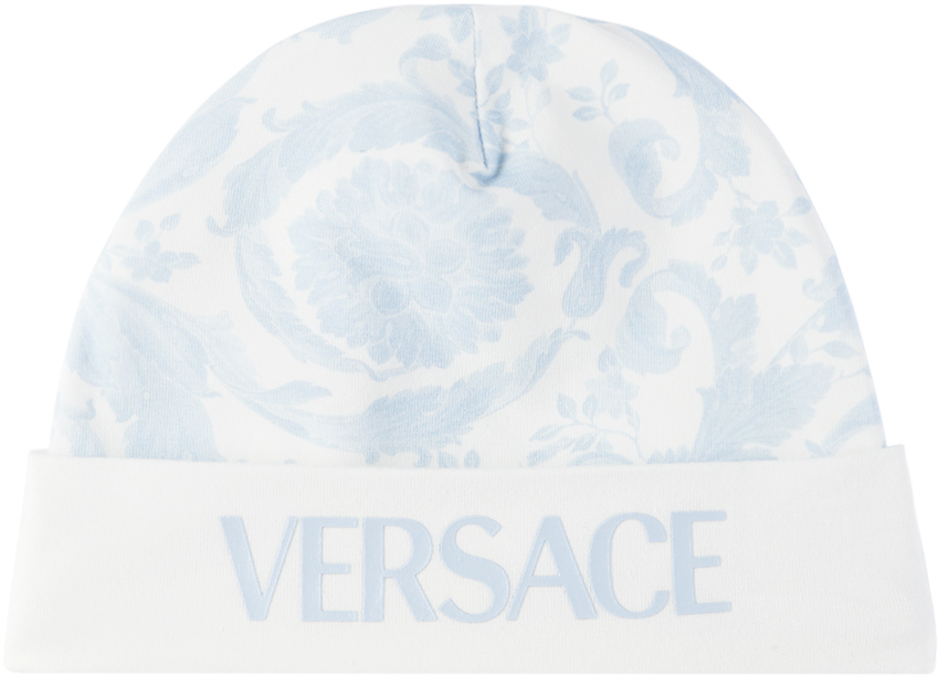 Baby Blue Barocco Beanie by Versace on Sale