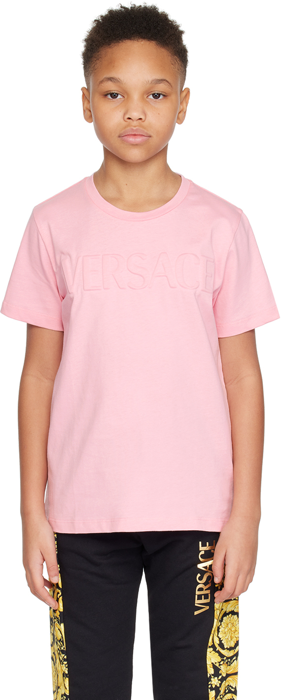 Shop Versace Kids Pink Embossed T-shirt In Tuta Pink