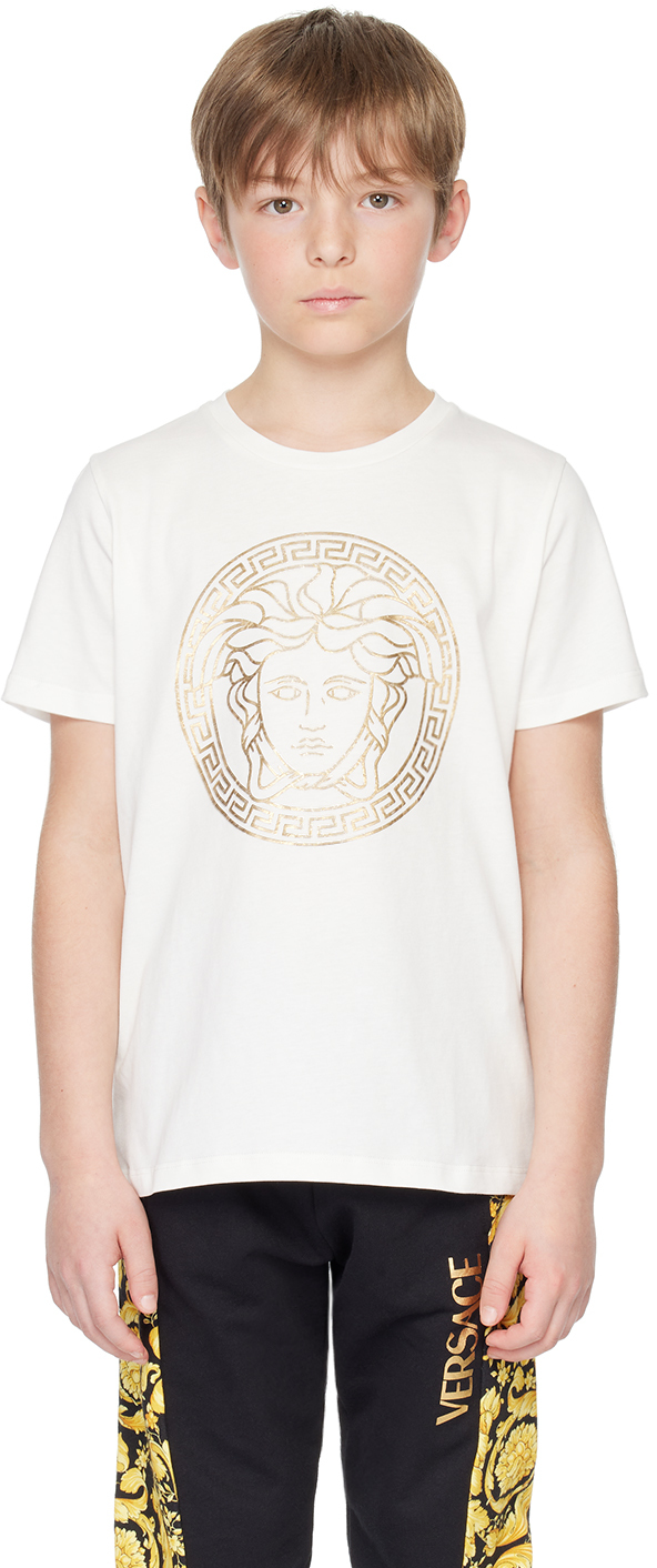 Shop Versace Kids White Medusa T-shirt In Bianco+oro