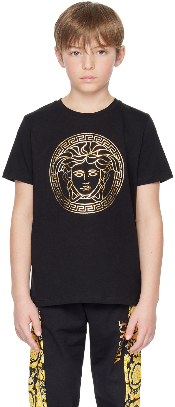 Versace Teen Boys Black & Gold Medusa T-shirt In Nero+oro