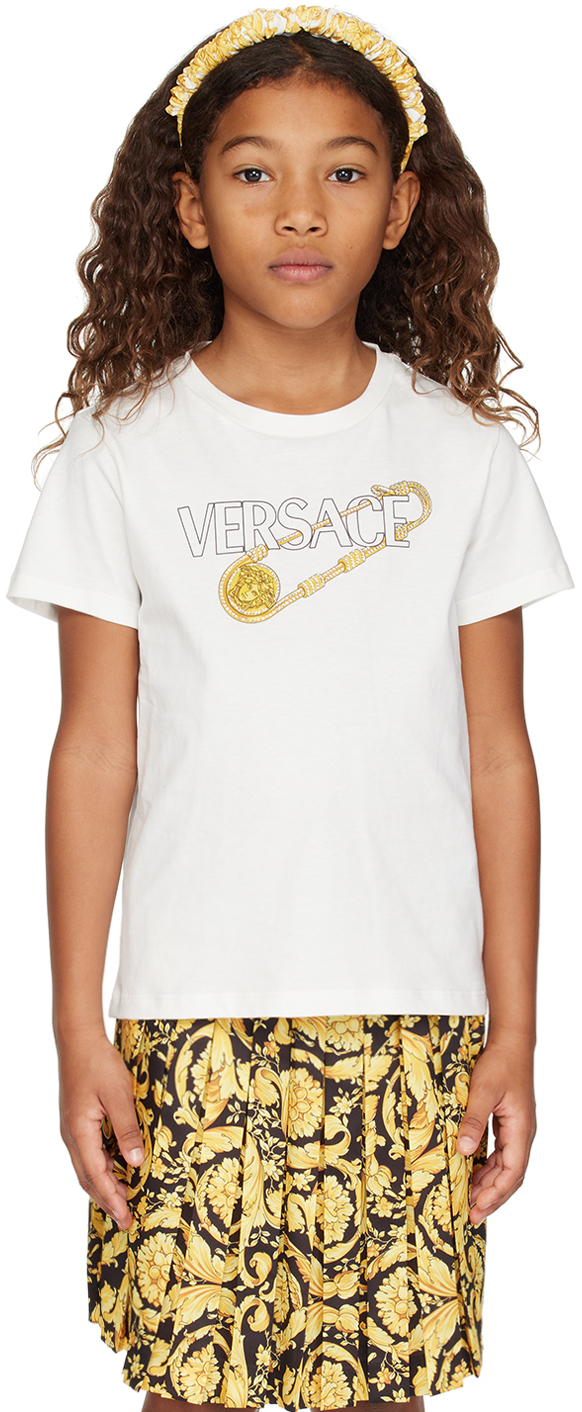 Versace Kids White Crystal Safety Pin T-Shirt