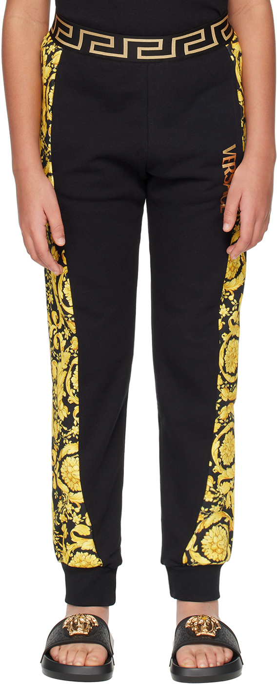 Versace Kids Black & Gold Barocco Sweatpants In Nero+oro
