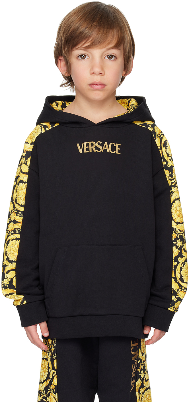 Versace Kids Black Barocco Hoodie In Nero+oro