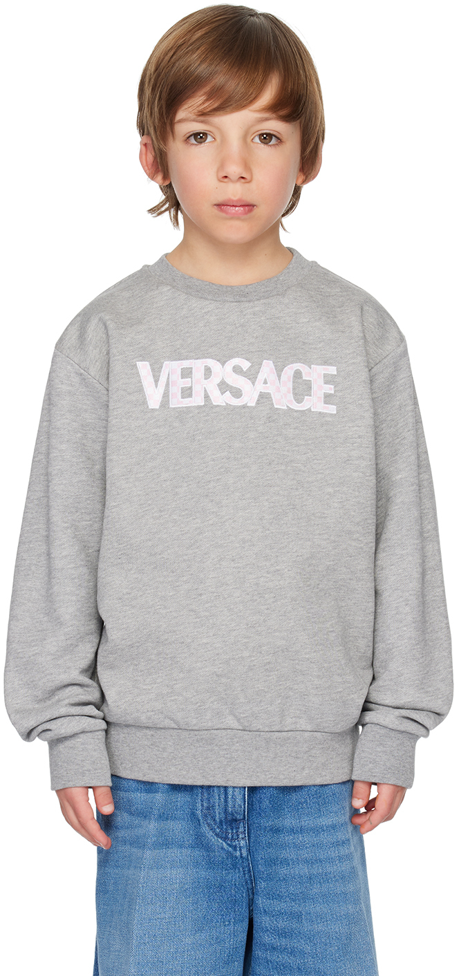 Versace Kids Gray Embroidered Sweatshirt In Grigio Melange